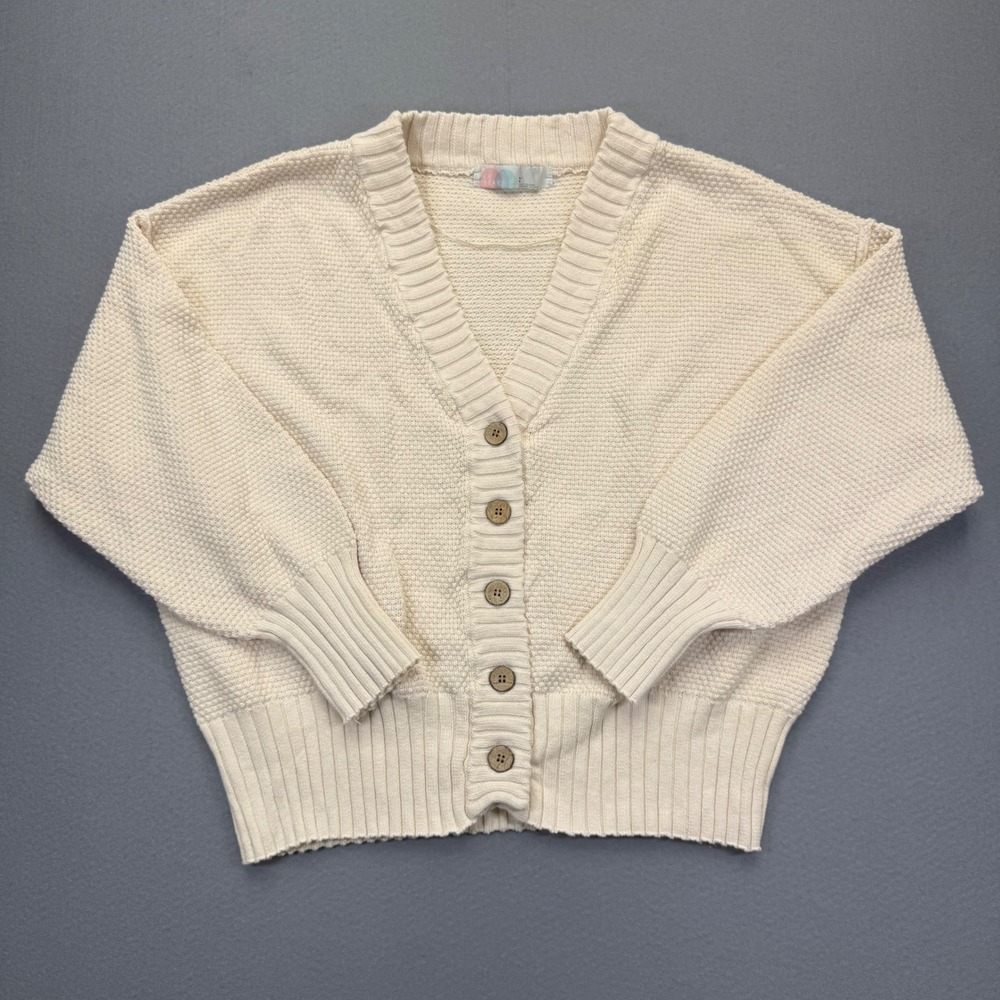 Free‎ People FP Beach Logan Cardigan Cream Cotton Chunky Knit Sweater Large